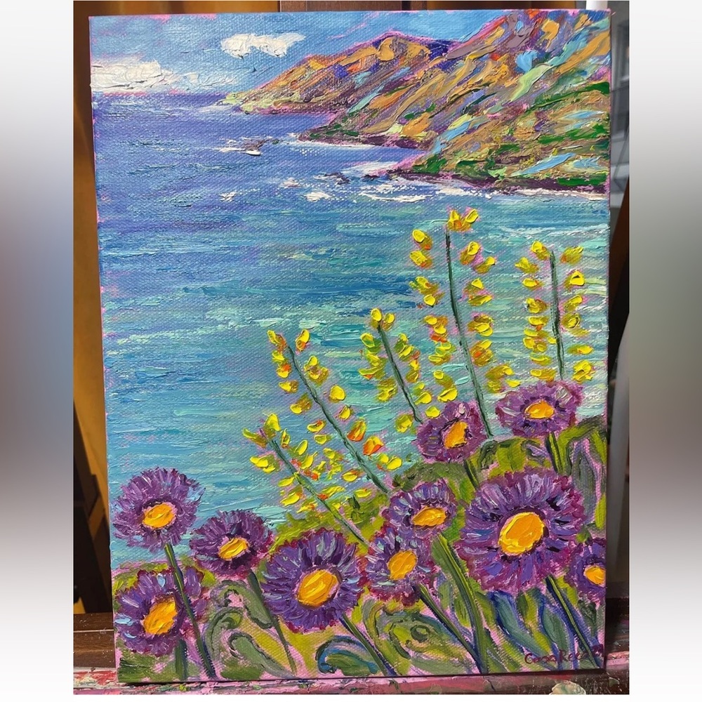 California Big Sur Oil Painting On Canvas 12 X 9 Inches Contemporary Van Gogh